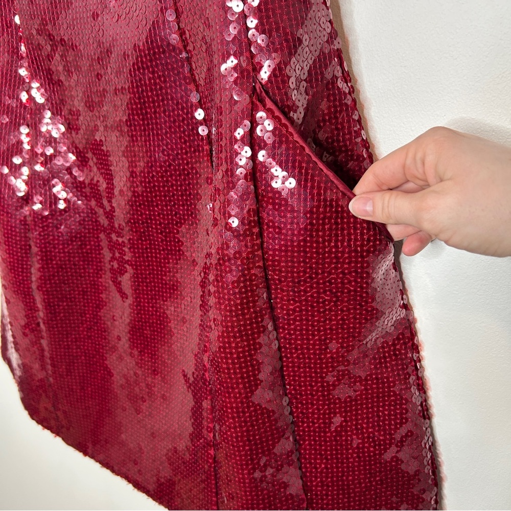 Bardot Nevelle Burgundy Sequin Halter Mini Dress Size 4 - Picture 9 of 12